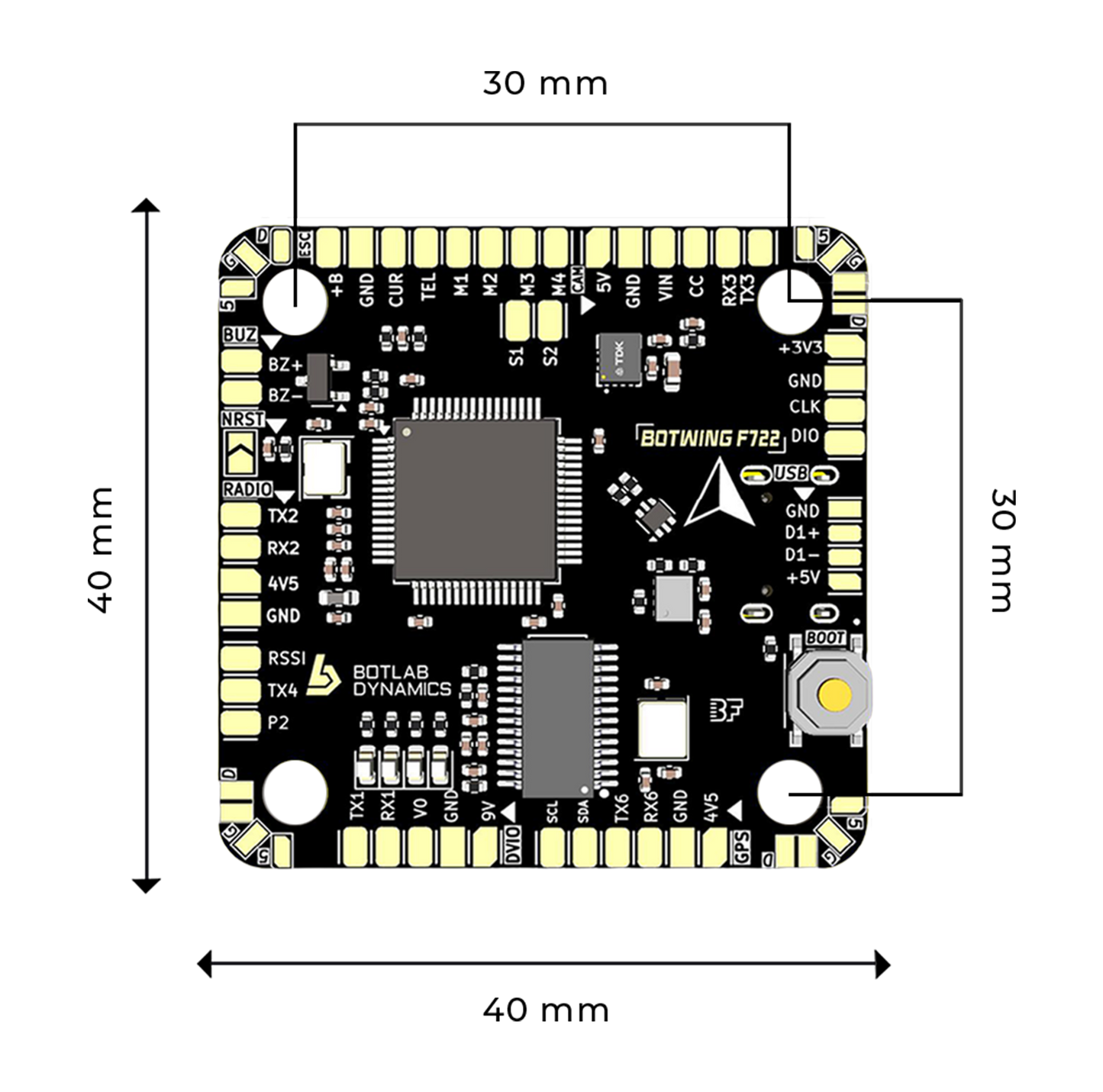 BotWing F722 Flight Controller (Solderless Design)